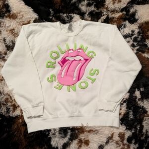Rolling Stones White Distressed Sweatshirt